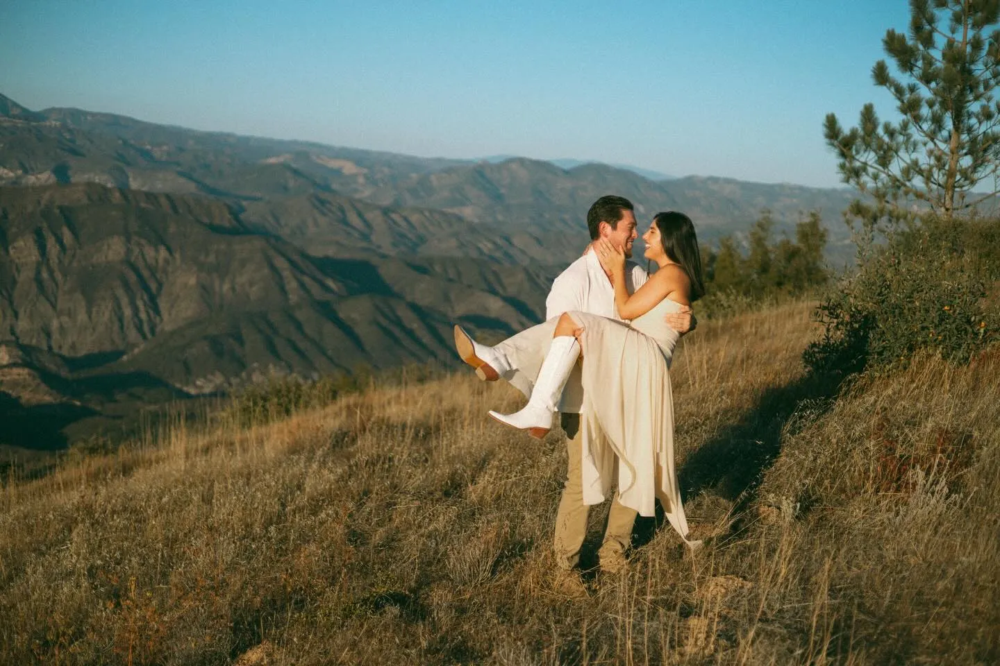 Couple on a ridge above the Santa Barbara backcountry